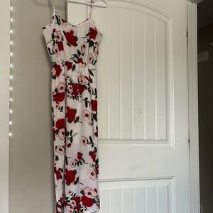 Floral Spaghetti Strap Dress - Red and White